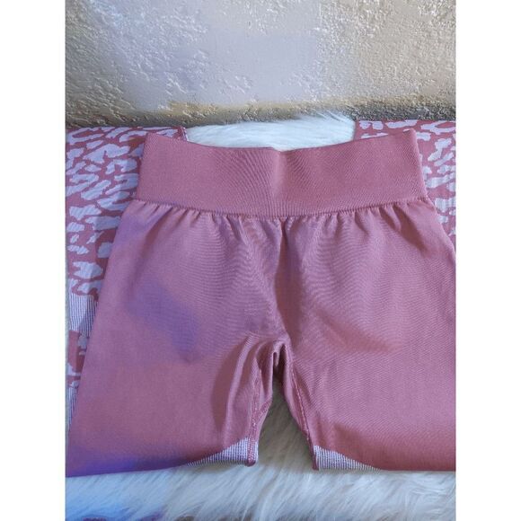 Size Med Varley Emerson Seamless Pink Leopard Print Leggings LUH374 - Picture 4 of 6